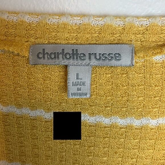 Charlotte Russe Yellow & White Striped Crop Top Long Sleeve Round Neck size L - Picture 2 of 8